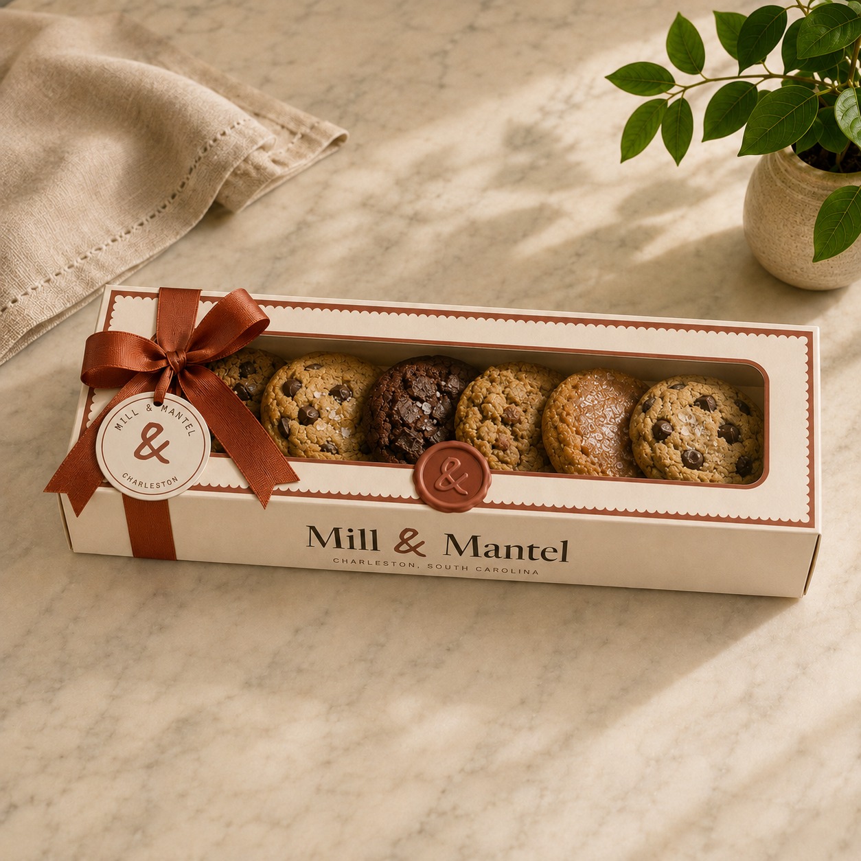 A cookie gift box with wax seal