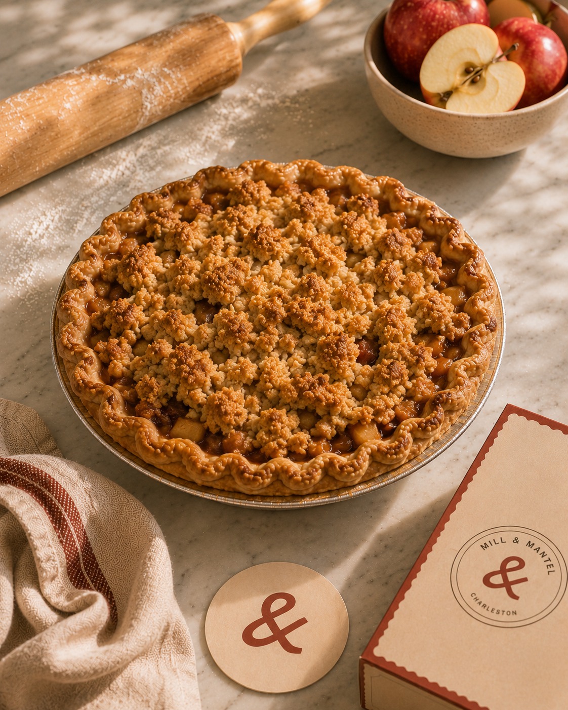 An apple crumb pie